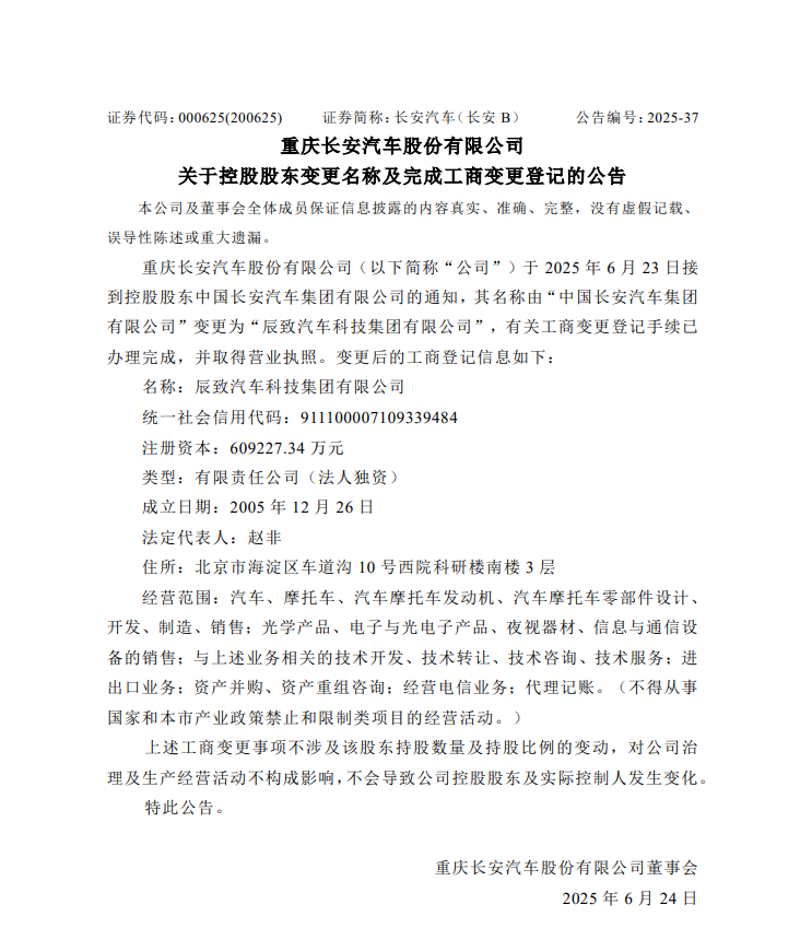 中國(guó)長(zhǎng)安汽車集團(tuán)已更名